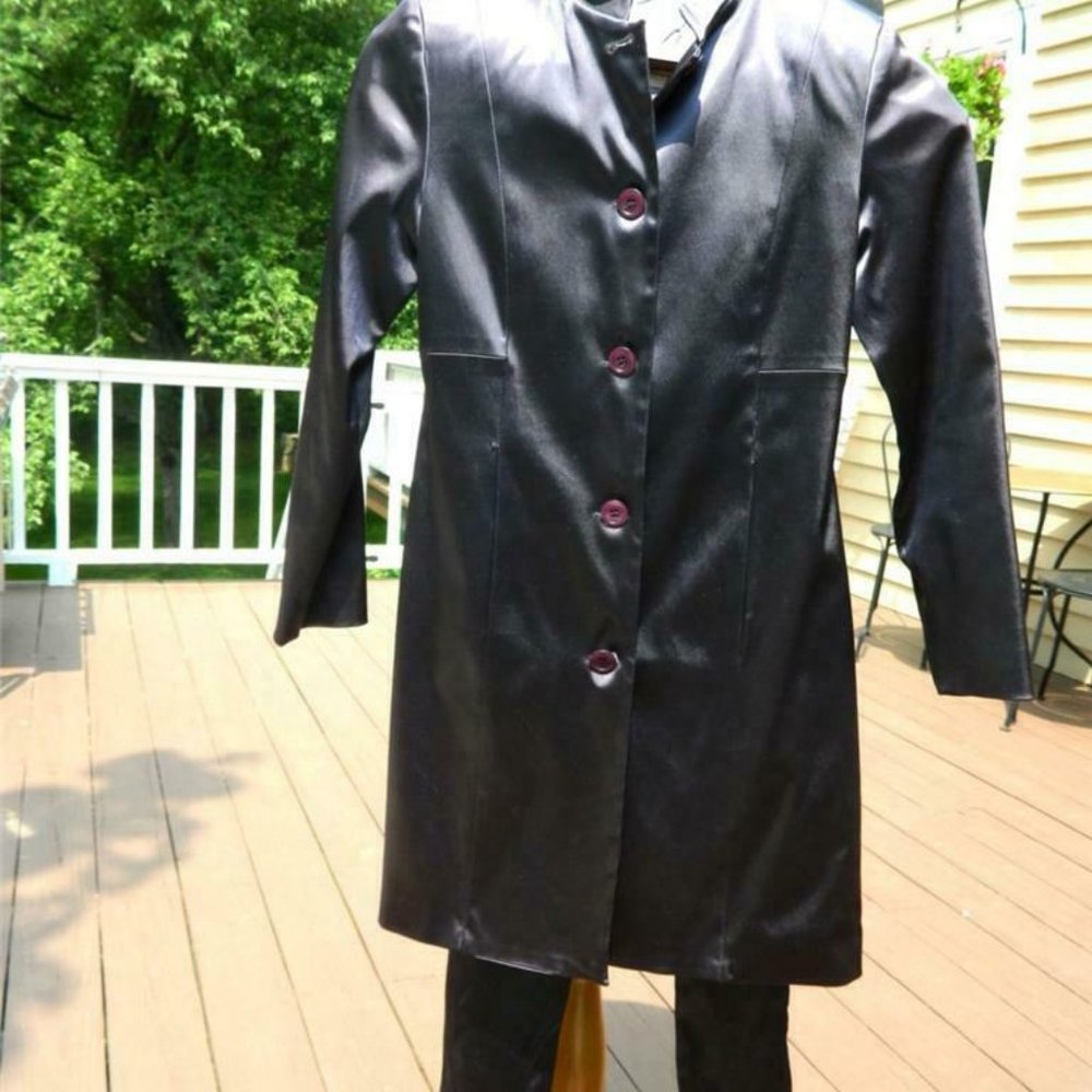 Monkey Wear Stretch Satin Skinny Pant Suit w/Long Jacket Dark Plum Girls sz 12